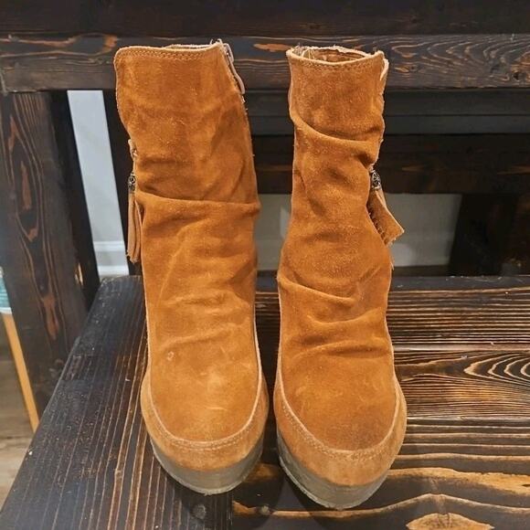 SBICCA Vintage Collection WEDGE Tassel Suede Leather Ankle Bootie Boots sz 7.5 - Picture 2 of 11